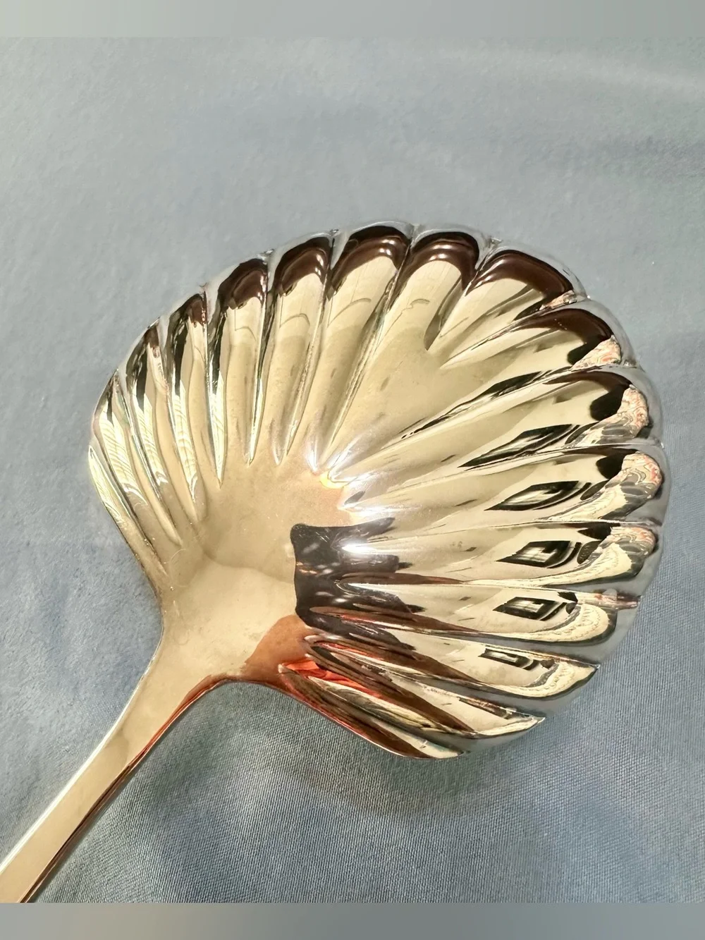 Vintage Silver Scallop Shell Serving Spoon 10” Large Casserole Berry Ladle 90s